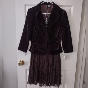 Fire Los Angeles Velvet Blazer Jacket Skirt Set L Chocolate